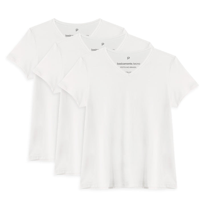 Kit 3 Tech T-Shirt Anti Odor Gola V Feminina - Branco