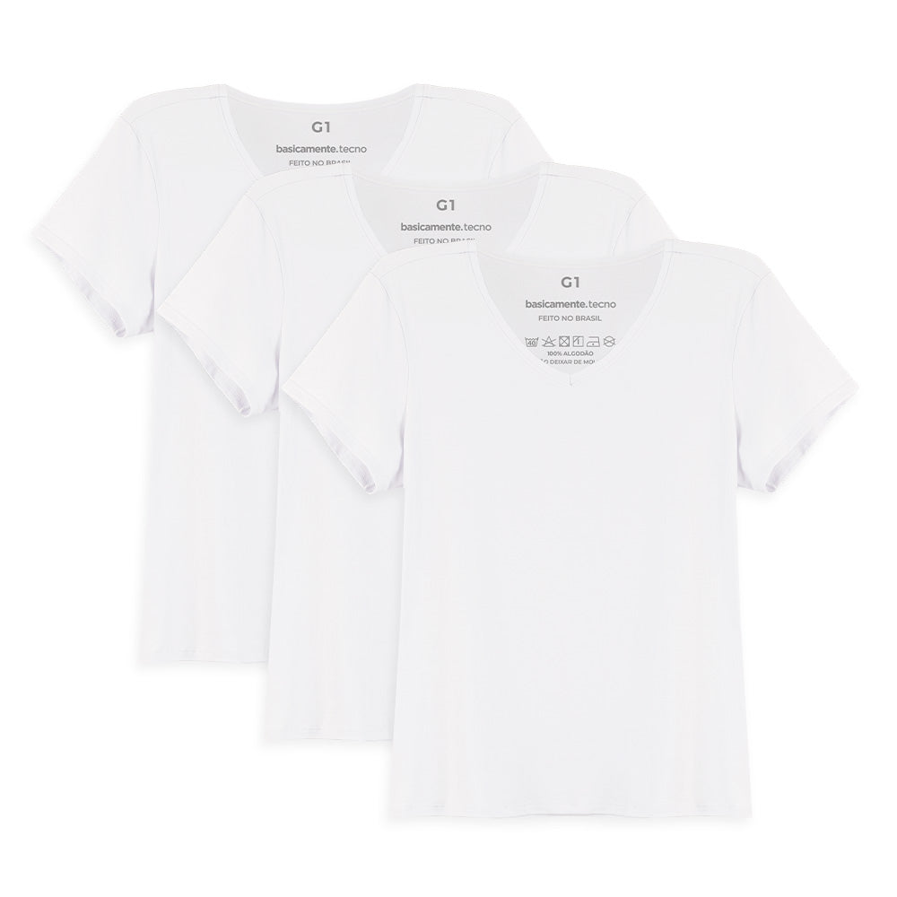 Kit 3 Tech T-Shirt Anti Odor Gola V Plus Size Feminina - Branco