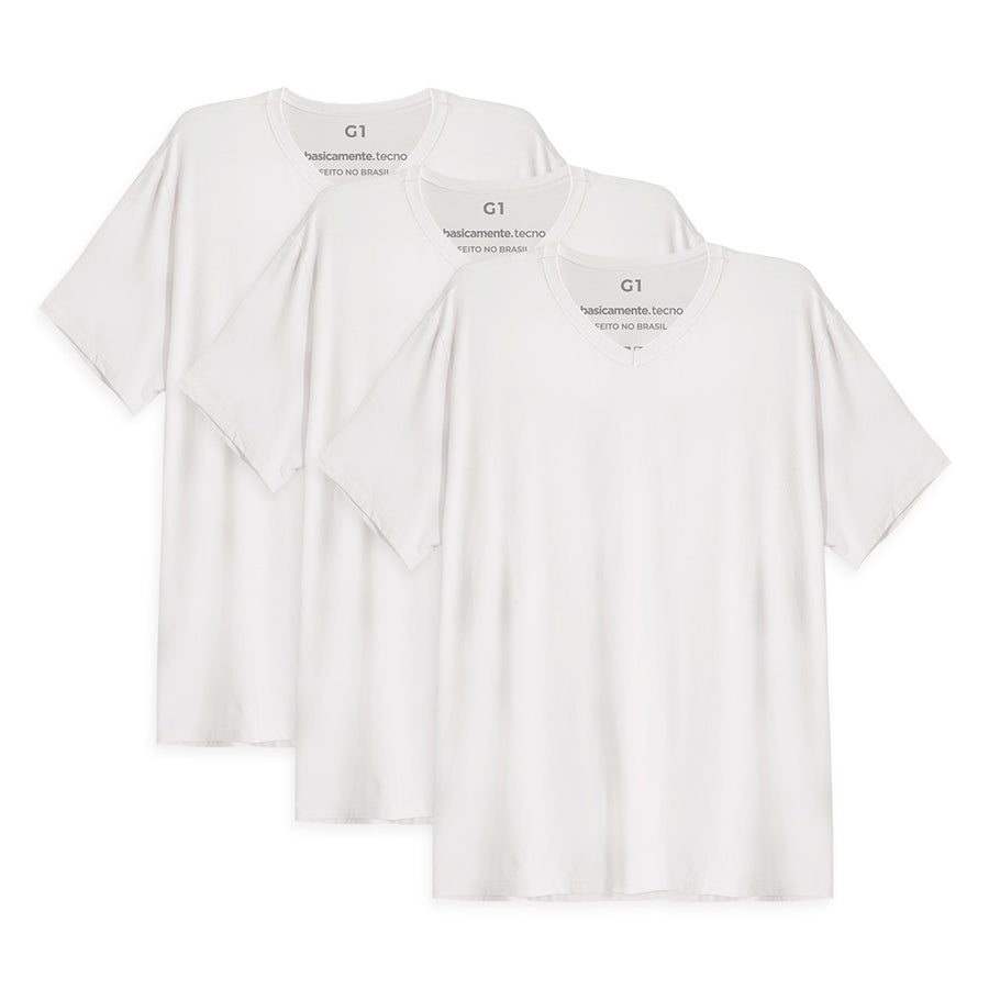 Kit 3 Tech T-Shirt Antiodor Gola V Plus Size Masculina - Branco