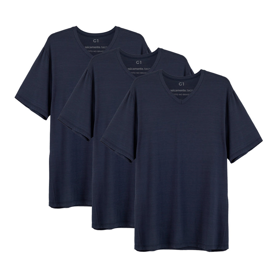 Kit 3 Tech T-Shirt Antiodor Gola V Plus Size Masculina - Azul Marinho