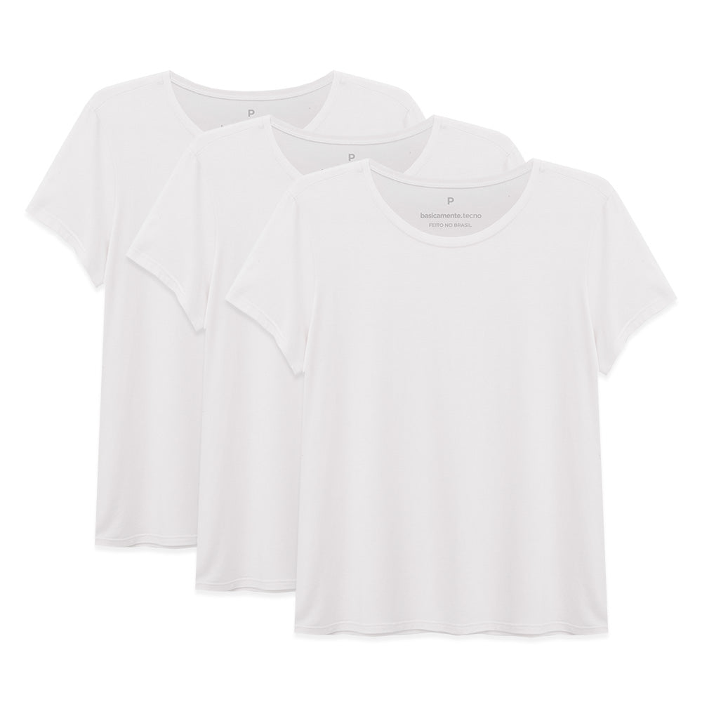 Kit 3 Tech T-shirt Modal Feminina - Branco