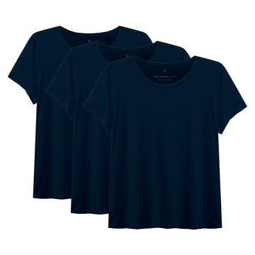 Kit 3 Tech T-shirt Modal Feminina - Azul Marinho