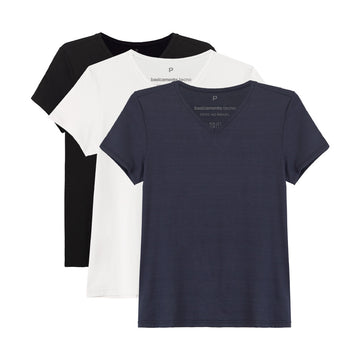 Kit 3 Tech T-Shirt Modal Gola V Feminina - Branco Preto Azul Marinho