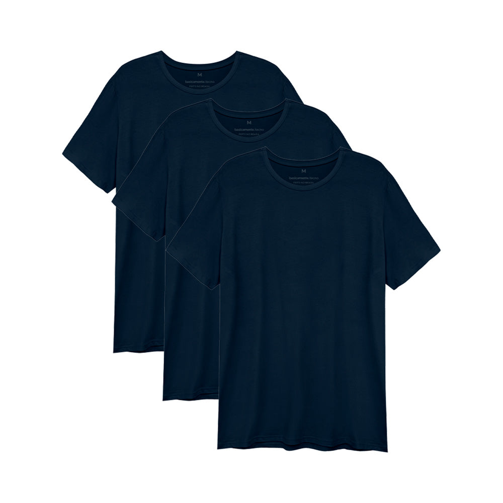 Kit 3 Tech T-shirt Modal Masculina - Azul Marinho