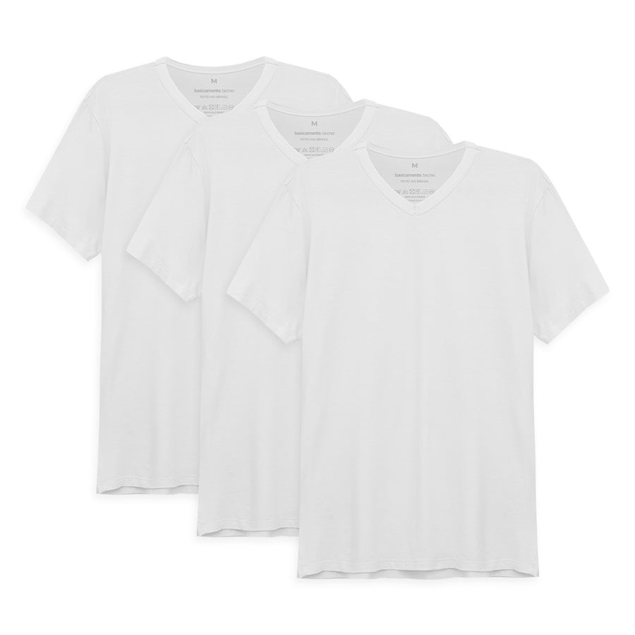 Kit 3 Tech T-Shirt Modal Gola V Masculina - Branco
