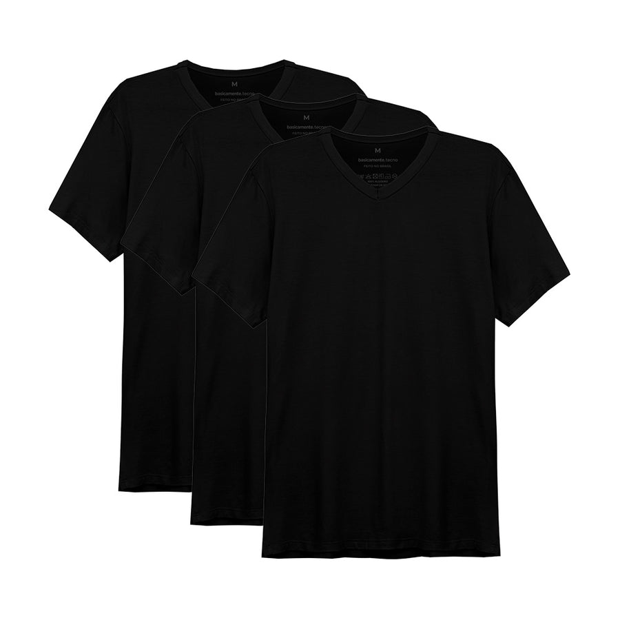 Kit 3 Tech T-Shirt Modal Gola V Masculina - Preto