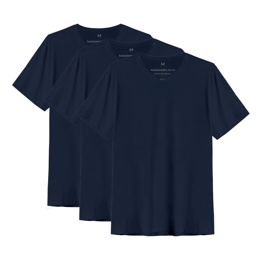 Kit 3 Tech T-Shirt Modal Gola V Masculina - Azul Marinho