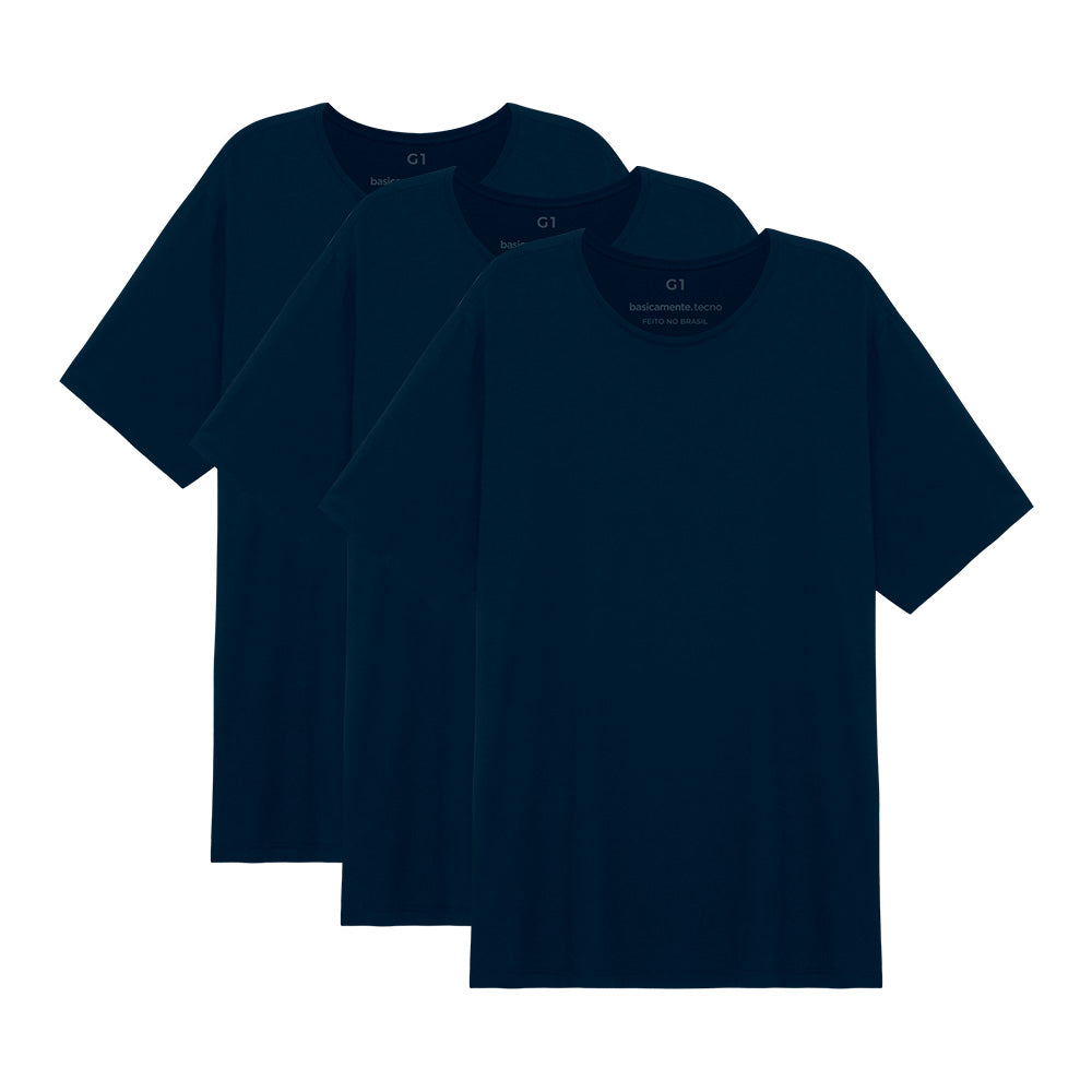 Kit 3 Tech T-Shirt Modal Gola C Plus Size Masculina - Azul Marinho