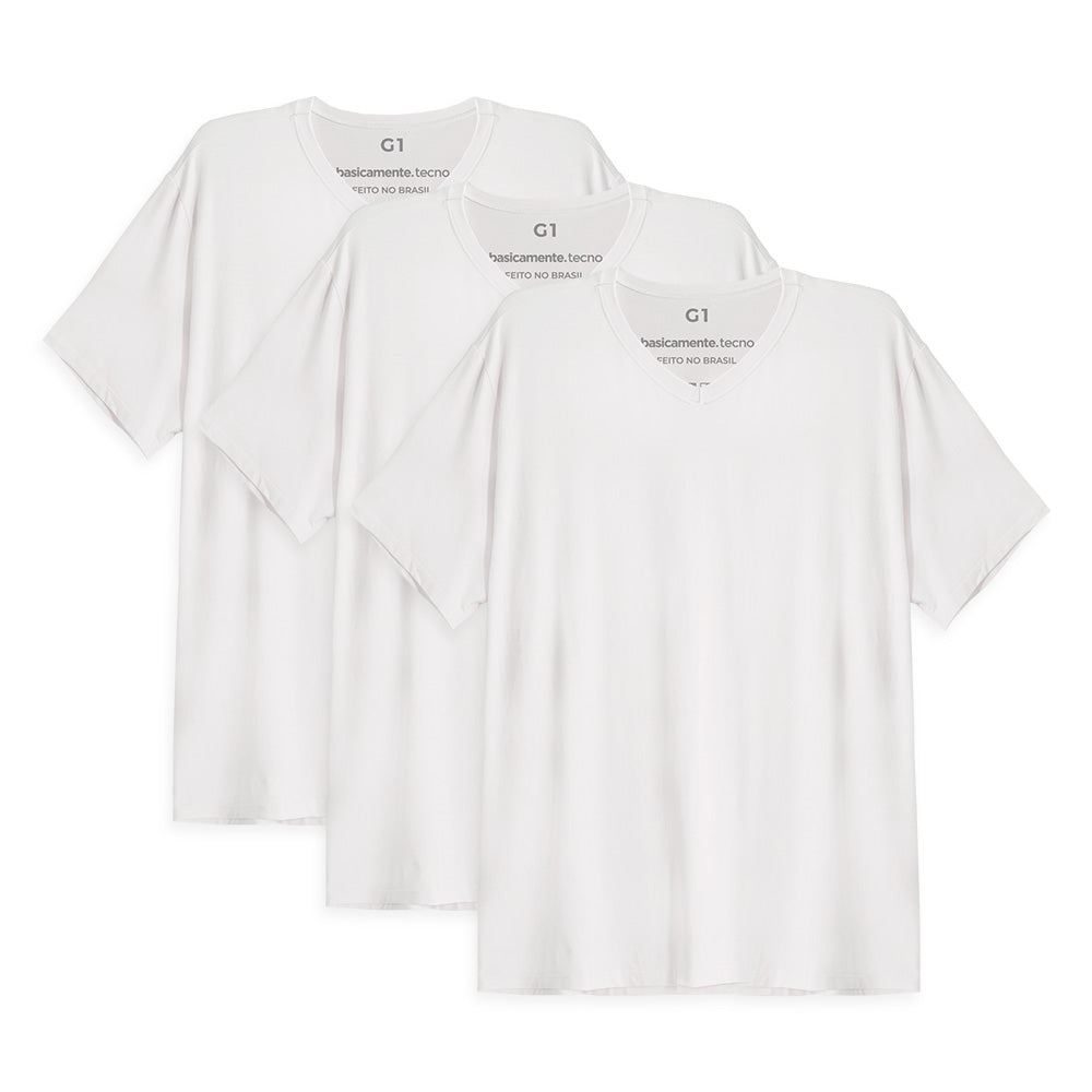 Kit 3 Tech T-Shirt Modal Gola V Plus Size Masculina - Branco