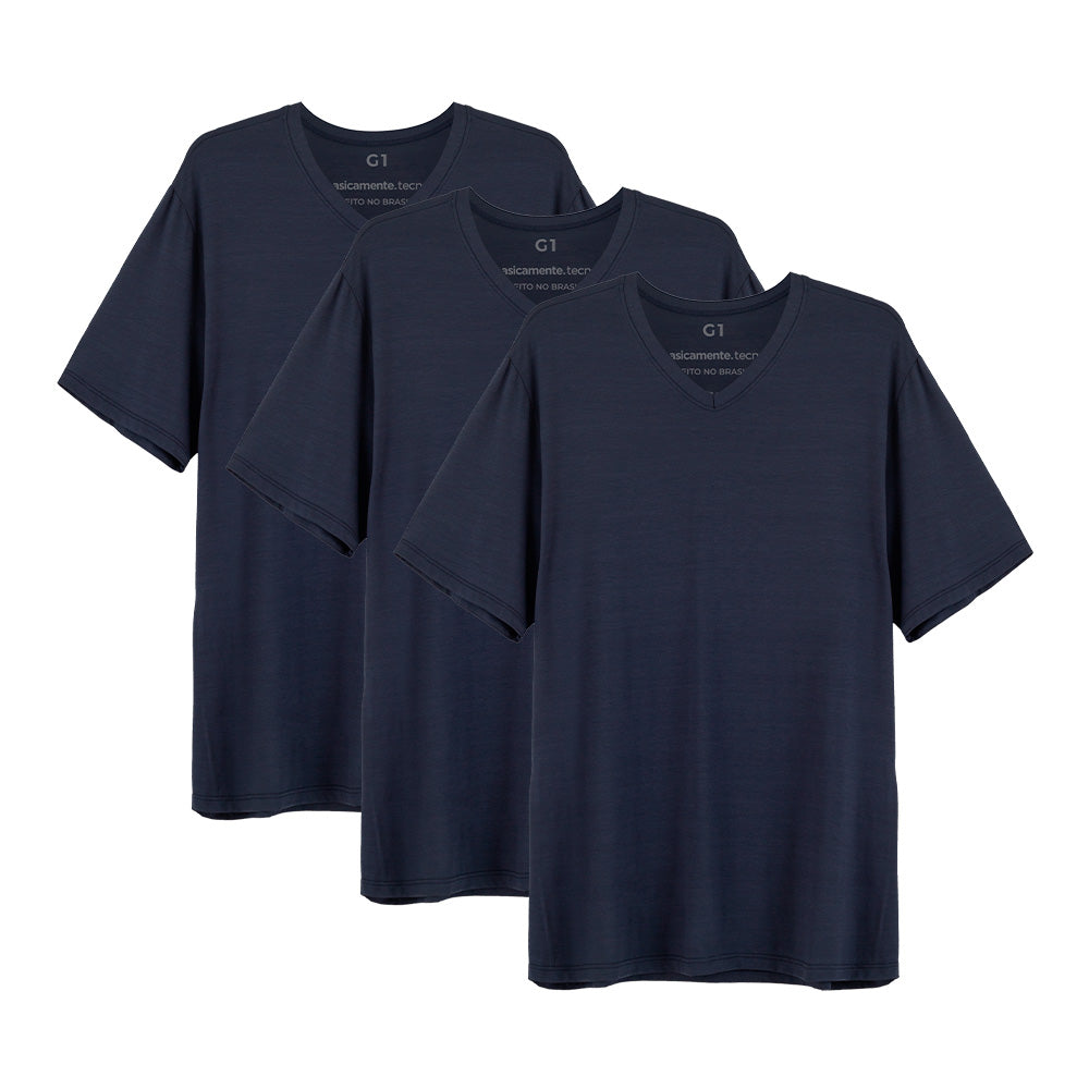 Kit 3 Tech T-Shirt Modal Gola V Plus Size Masculina - Azul Marinho