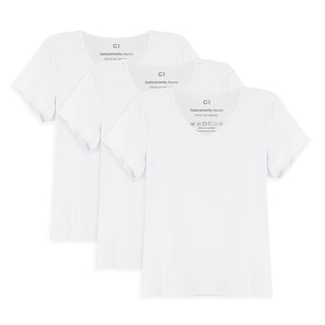 Kit 3 Tech T-shirt Impermeável Gola V Plus Size Feminina - Branco