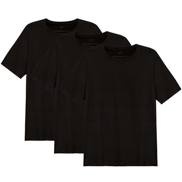 Kit 3 Tech T-shirt Impermeável Gola C Plus Size Masculina - Preto