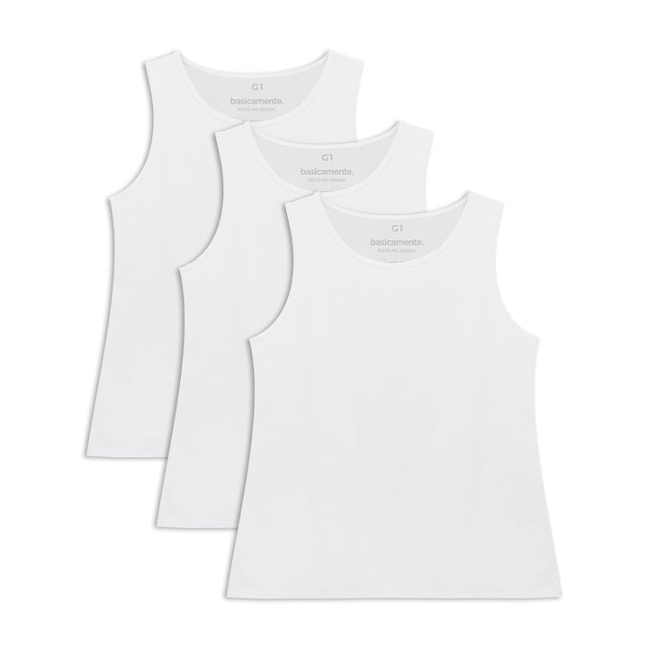 Kit 3 Regatas Gola C Plus Size Feminina - Branco