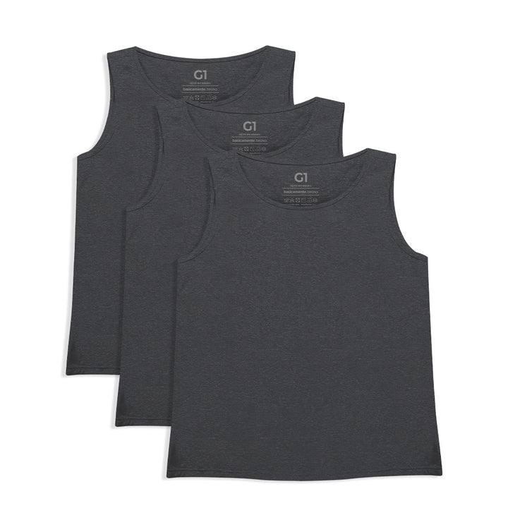 Kit 3 Regatas Gola C Plus Size Feminina - Mescla Escuro