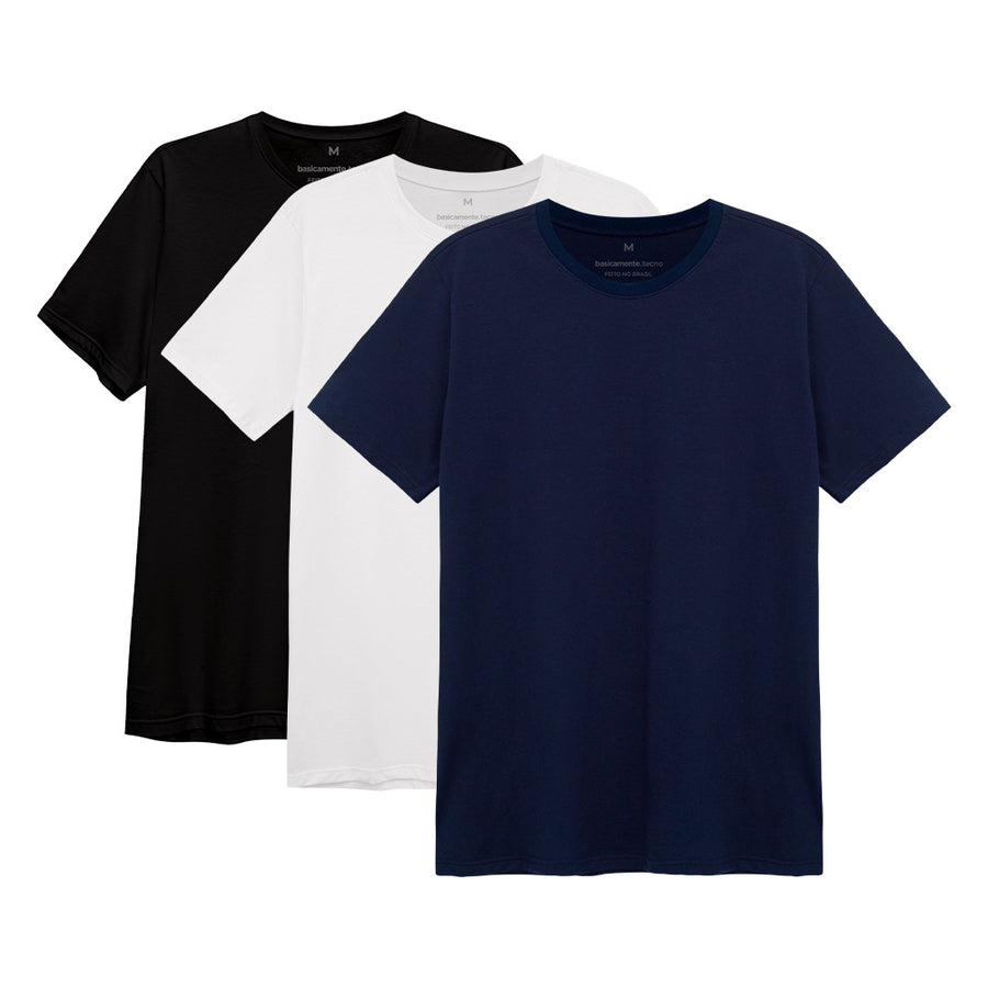 Kit Experiência Tech T-Shirts Masculino - Branco Preto Azul Marinho