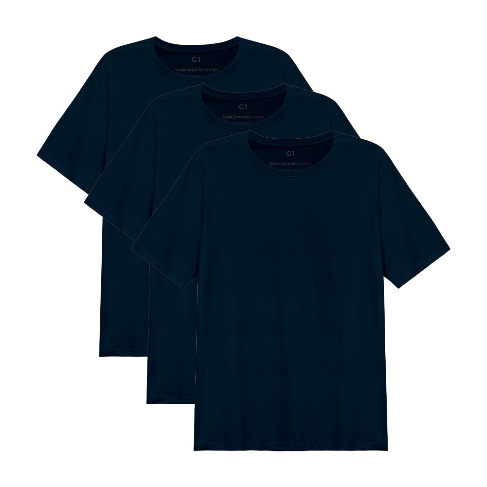 Kit Experiência Tech T-Shirts Plus Size Masculino - Azul Marinho